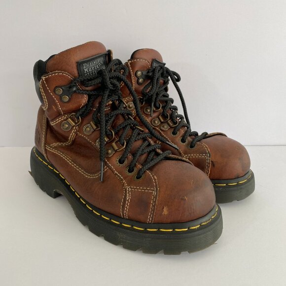 Dr Martens Brown Leather Chunky Steel Toe Industrial Boots 8845 Vintage Docs